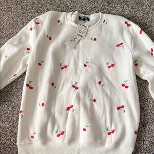 NYC White Sweater with Cherry Design